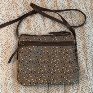 Fossil gray leather arrow crossbody